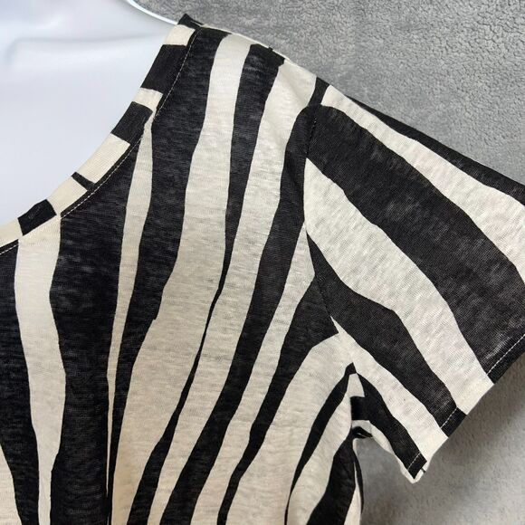 Rachel Zoe Women’s Linen Zebra Stripe Short Sleeve Top Black/White 1X - Picture 4 of 16